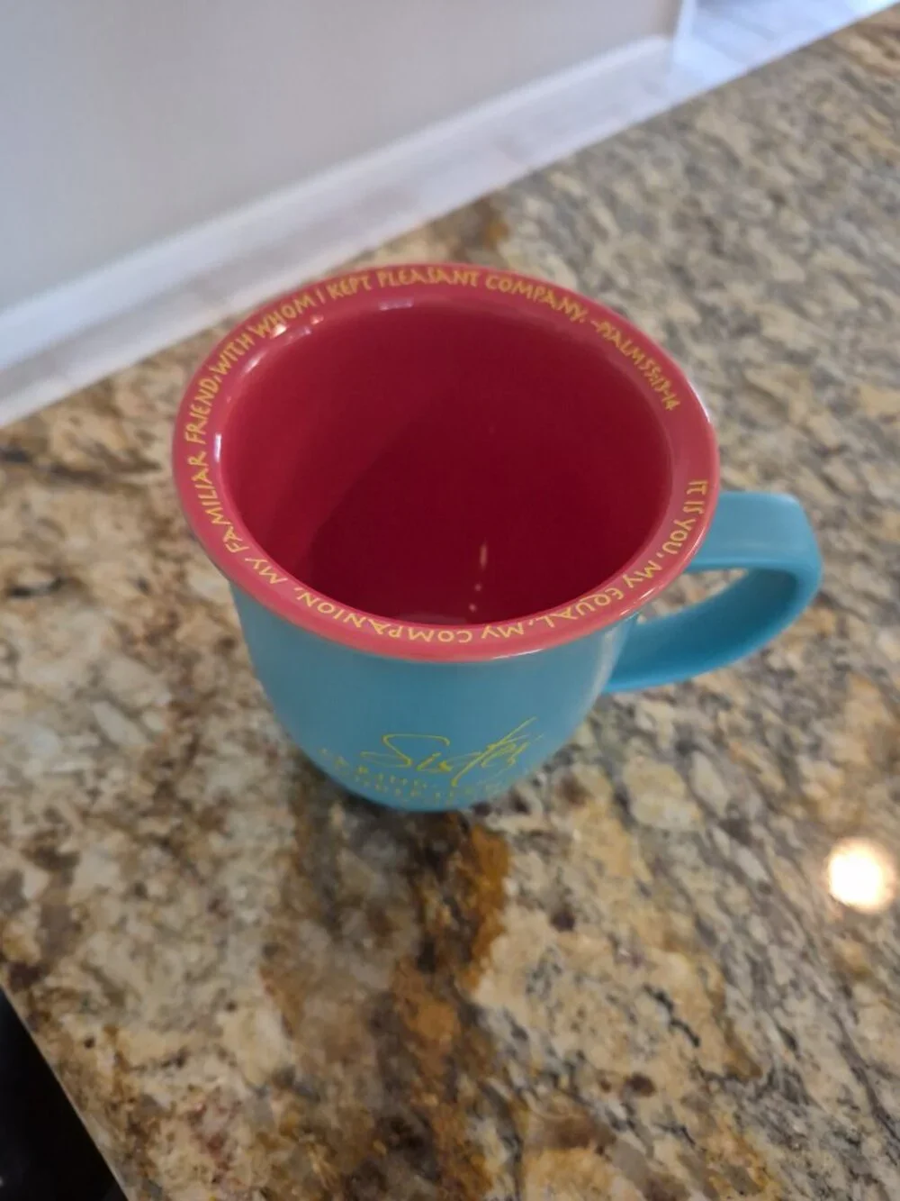 Sister Mug .. Never used .. Abbey Gift .. Psalm 55:13-14 verse on cup